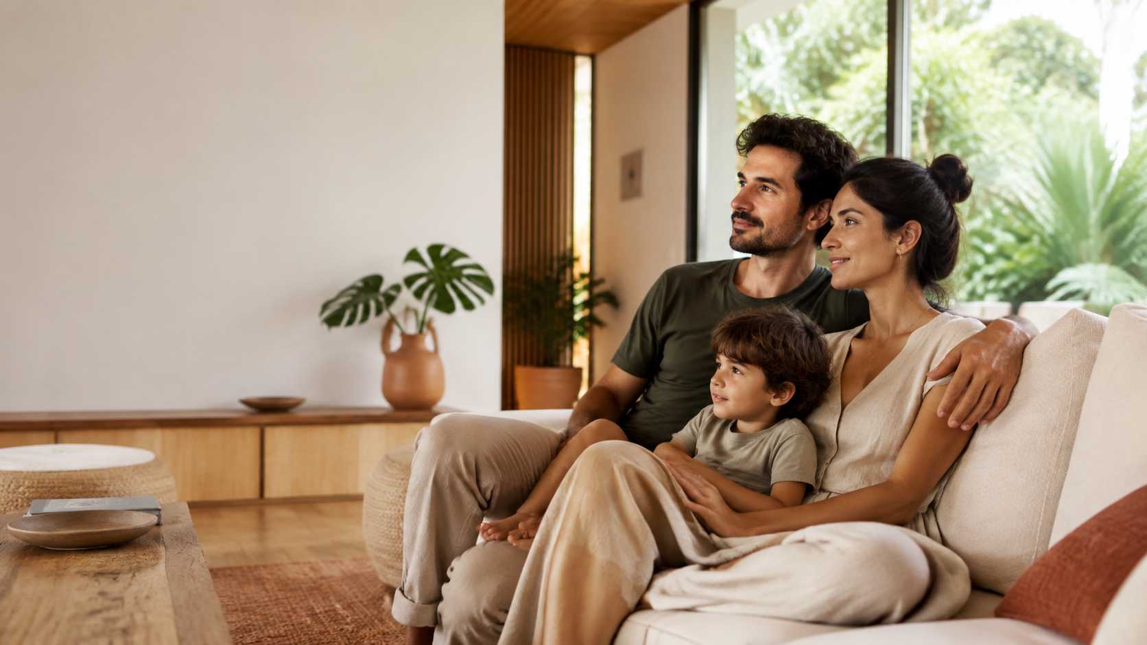 Família reunida em uma sala iluminada